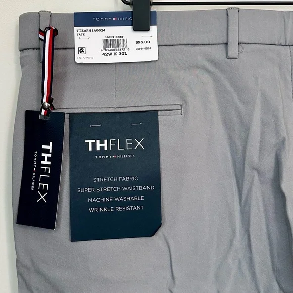 NWT Tommy Hilfiger Men's Light Gray TH Flex Pants - Size: 42/30